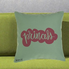 Perna Decorativa Princess Text Roz, 40x40 cm, Verde, Husa Detasabila, Perna Inclusa, BEKZ®