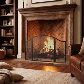 HOMCOM Parascântei Șemineu Pliabil cu 3 Panouri, Protecție Metalică Rezistentă la Căldură, 122x1x74 cm, Negru | Aosom Romania