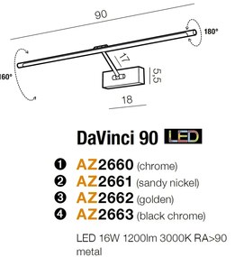 Aplica de perete LED pentru tablou cu brat directionabil DaVinci 90 crom negru