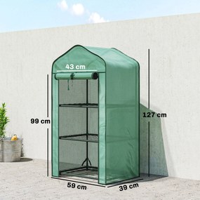 Outsunny Mini seră de grădină cu husă din PE, 3 rafturi și ușă rulabilă, 59x39x127 cm, verde | Aosom Romania
