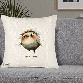 Perna Decorativa Pasare cu Penaj Zbarlit si Gene, 40x40 cm, Crem Reliefat, Husa Detasabila, Perna Inclusa, BEKZ®