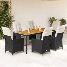 3276859 vidaXL Set mobilier de grădină cu perne, 7 piese, negru, poliratan