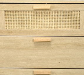 HOMCOM cu 6 sertare în stil Boho pentru dormitor și hol, din lemn și rattan, 110x40x69 cm, Stejar | Aosom Romania