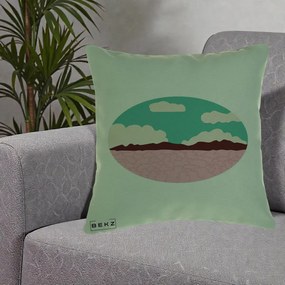 Perna Decorativa Peisaj Desert Oval Pastel, 40x40 cm, Verde, Husa Detasabila, Perna Inclusa, BEKZ®