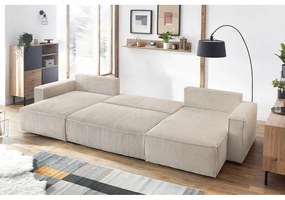 Colțar bej extensibil cu tapițerie din catifea reiată (în formă de "U") Nihad – Bobochic Paris