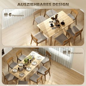 HOMCOM Masa extensibilă, 140-180 cm, finisaj lemn natural, pentru 6-8 persoane | Aosom Romania