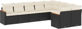 vidaXL Set mobilier de grădină cu perne, 9 piese, negru, poliratan