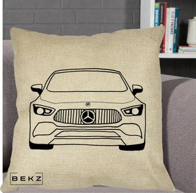 Perna Personalizata Mercedes-Benz Fata Linie, 40x40 cm, Crem, Husa Detasabila, Perna Inclusa, BEKZ®