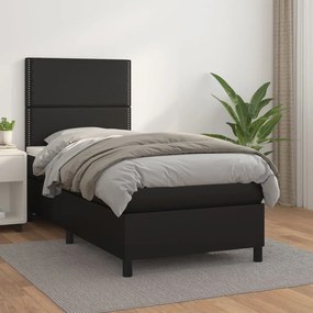 3142761 vidaXL Pat box spring cu saltea, negru, 90x200 cm, piele ecologică