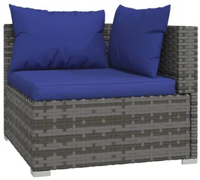 Set mobilier de gradina cu perne, 8 piese, gri, poliratan gri si bleumarin, 8x colt, 1