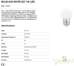 Bec LED E27 G45 ALB 1W 4000K 17471