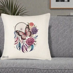 Perna Personalizata Prinzator de Vise cu Fluture si Trandafiri, 40x40 cm, Crem Reliefat, Husa Detasabila, Perna Inclusa, BEKZ®