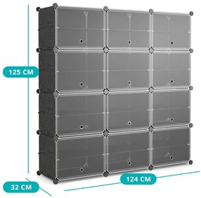 Suport pentru pantofi din plastic cu 12 compartimente și cârlige laterale