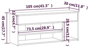 Banca pentru pantofi stejar fumuriu 105x30x45 cm lemn prelucrat Stejar afumat, 1, Stejar afumat