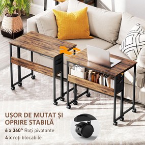 HOMCOM Birou Pliabil de 80 cm cu Raft de Depozitare și Blat Pliabil pe Roți - Maro Rustic | Aosom Romania