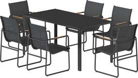 Outsunny Set mobilier de grădină 150 x 80cm masă din sticlă cu 6 scaune respirabile cotiere decorative Negru | Aosom Romania