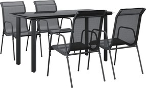 vidaXL Set mobilier de grădină, 5 piese, negru, oțel și textilenă