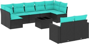 vidaXL Set canapele de grădină cu perne, 10 piese, negru, poliratan