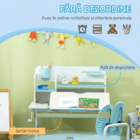 HOMCOM Set de birou si scaun cu inaltime reglabila Birou de scriere pentru copii masa de studiu pentru scoala cu raft | Aosom Romania