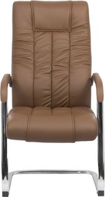 Scaun vizitator maro OFF 8115 din piele ecologică și cadru cromat tip sanie