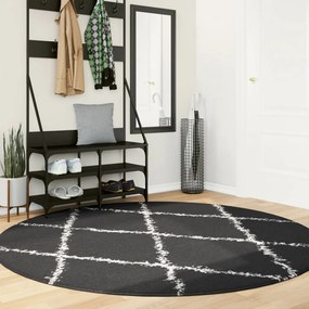 vidaXL Covor pufos &quot;PAMPLONA&quot; fire înalte negru/crem modern Ø 200 cm
