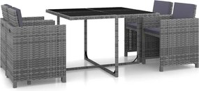 vidaXL Set mobilier de exterior cu perne, 5 piese, gri, poliratan