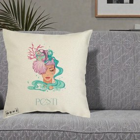 Perna Personalizata Zodiac Pesti Cowgirl, 40x40 cm, Ecru, Husa Detasabila, Perna Inclusa, BEKZ®