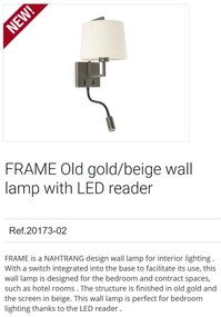 Aplica perete cu reader LED design clasic FRAME auriu/bej