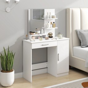 HOMCOM Masuță cu Oglindă de Machiaj din PAL Alb 90x38x138 cm | Aosom Romania