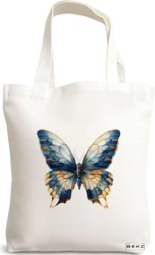 Sacosa de Panza pentru Cumparaturi, Geanta Tote, model Artistic butterflies 4 38 x 34.5 cm, Alba, BEKZ®