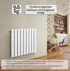Radiator orizontal, conexiune centrală, 600 x 614 x 52 mm