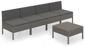 3094326 vidaXL Set mobilier de grădină cu perne, 5 piese, gri, poliratan