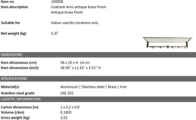 Suport suspendat pentru haine cu raft si carlige design LUX Arini alama antic