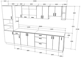 Set haaus V29, Gri Lucios/Alb, MDF, Blat Thermo 28 mm, L 320 cm