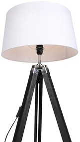 Lampă de podea cu trepied negru cu abajur 45cm din in alb