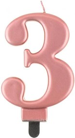 Numere Metallic Lumânare Rose Gold cu numărul 3, Lumânare pentru tort