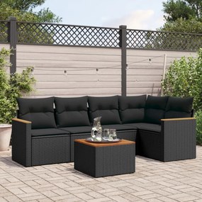 3225950 vidaXL Set mobilier de grădină cu perne, 6 piese, negru, poliratan