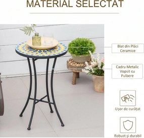 Outsunny Masuta de Gradina din Metal cu Blat din Mozaic Ceramic, Ф35.5x53.5cm, Multicolor | Aosom Romania