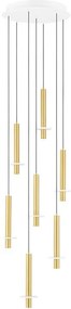 Lustra cu 7 Pendule tub subtire aluminiu auriu si alabastru LED NOEMI
