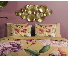 Lenjerie de pat galben ocru din bumbac satinat pentru pat dublu, extinsă 240x220 cm Fiori – Descanso