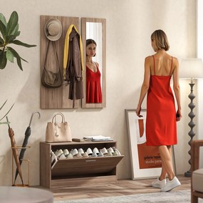 HOMCOM Set Mobilier Hol cu Bancă Pantofar, Cuier și Oglindă din Lemn | Aosom Romania