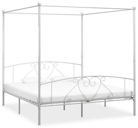 Cadru de pat cu baldachin, alb, 200 x 200 cm, metal Alb, 200 x 200 cm