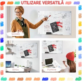 Vinsetto Tablă de Sticlă Albă cu 4 Markere și Burete de Șters 90x60x0.4 cm | Aosom Romania