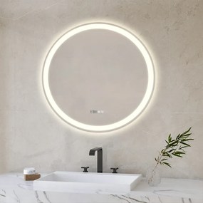 Oglindă baie, Multifuncțională, Iluminare LED Touch, Sistem Dezaburire, Ceas electronic încorporat, Indicator Temperatura, 60x60 cm
