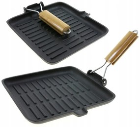 Tigaie grill din fonta Kinghoff KH 1107, 24 cm, Maner pliabil, Inductie, Negru