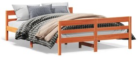 842789 vidaXL Cadru de pat cu tăblie, maro ceruit, 140x200 cm, lemn masiv pin
