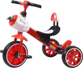 Tricicleta cu pedale NOVOKIDS™ Plane Trike, Cu melodii si lumini, Max 30 kg, Roti din spuma cauciucata, Cadru metalic, Model avion, Rosu