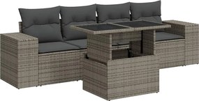 vidaXL Set canapea de grădină cu perne, 5 piese, gri, poliratan