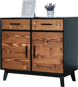Bufet lemn masiv Timeless 2 Sertare 2 Uși Negru, 98 × 45 × 85 cm