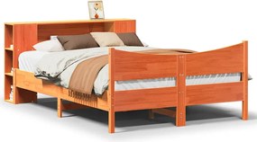 vidaXL Cadru pat fără saltea, maro ceruit, 135x190 cm, lemn masiv pin